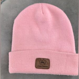 John Deer Womens Toboggan Pink Knit Hat with Logo OS